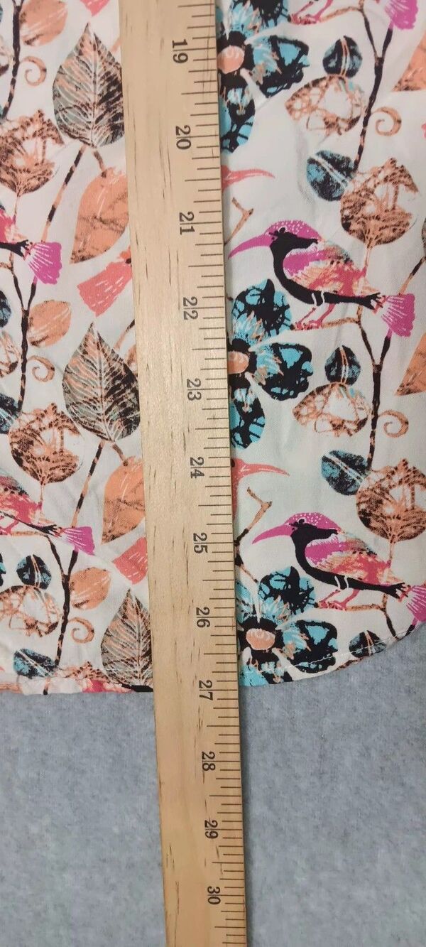 Talbots Long Roll Tab Sleeve Button Up M Floral Bird Print Artsy Career Casual - Picture 9 of 12